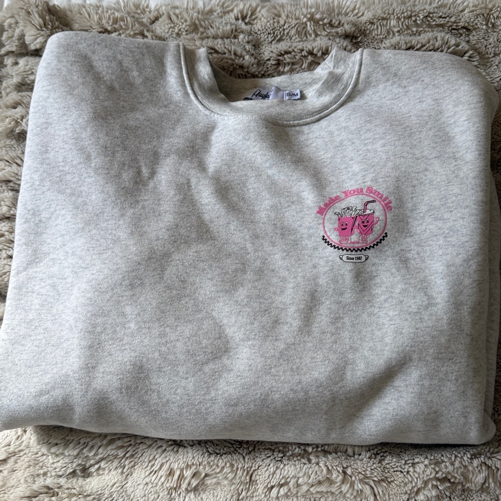 Mayfair Made You Smile sweatshirt in gray and pink size S/M